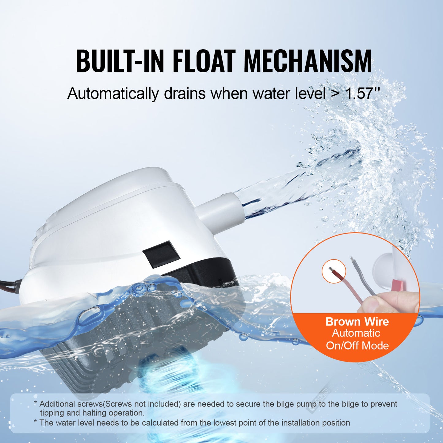 VEVOR Bilge Pump, 750GPH 12V Automatic Submersible Boat Bilge Water Outlet Diameter, Small Boat BilgeMarine Electric Bilge