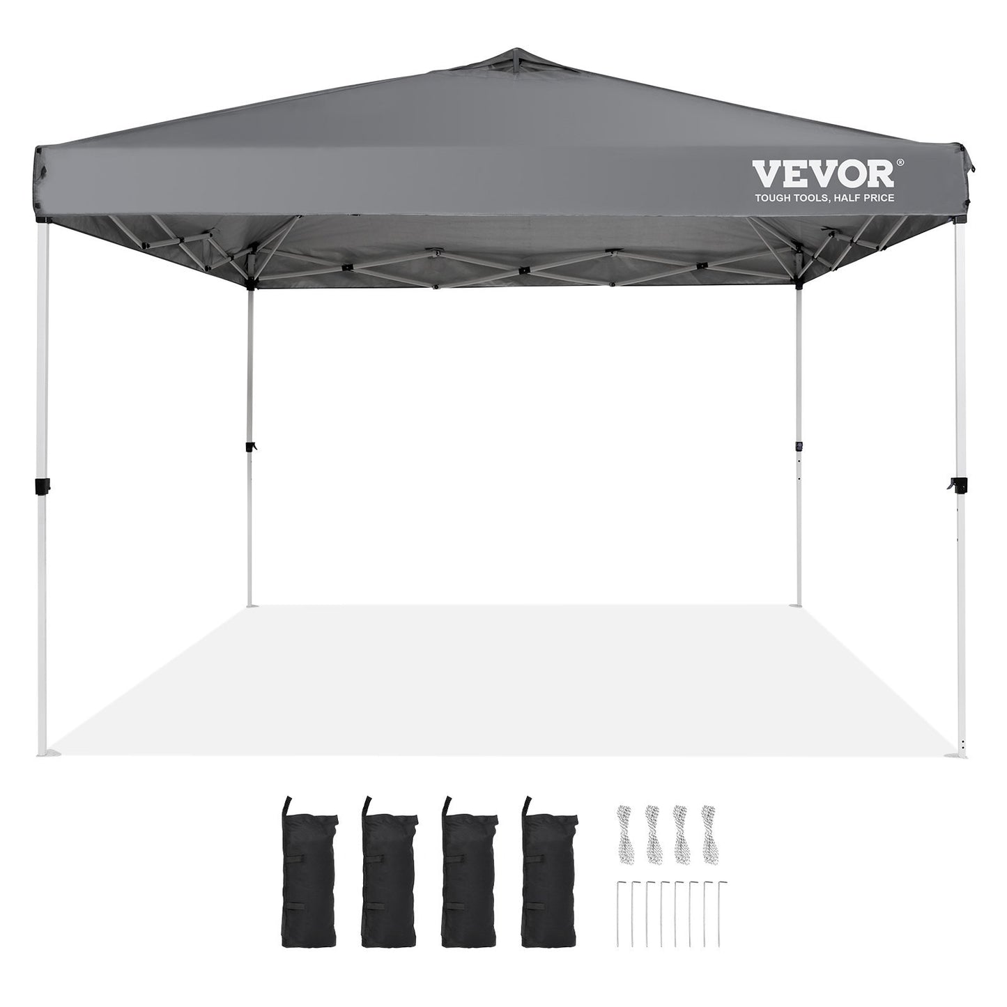VEVOR Pop Up Canopy Tent, 10 X 10 Ft, 250 D PU Silver Coated Tarp, With Portable Roller Bag And 4 Sandbags, Waterproof And Sun Shelter Gazebo For Outdoor Party, Camping, Commercial Events, Dark Gray