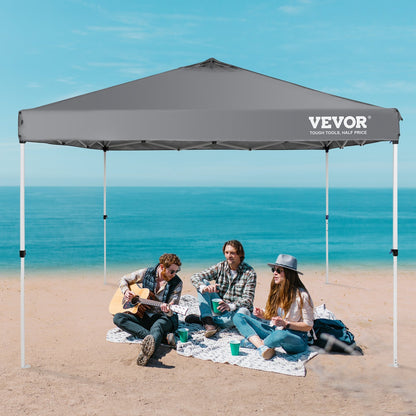 VEVOR Pop Up Canopy Tent, 10 X 10 Ft, 250 D PU Silver Coated Tarp, With Portable Roller Bag And 4 Sandbags, Waterproof And Sun Shelter Gazebo For Outdoor Party, Camping, Commercial Events, Dark Gray
