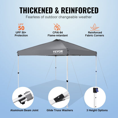 VEVOR Pop Up Canopy Tent, 10 X 10 Ft, 250 D PU Silver Coated Tarp, With Portable Roller Bag And 4 Sandbags, Waterproof And Sun Shelter Gazebo For Outdoor Party, Camping, Commercial Events, Dark Gray
