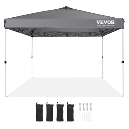 VEVOR Pop Up Canopy Tent, 10 X 10 Ft, 250 D PU Silver Coated Tarp, With Portable Roller Bag And 4 Sandbags, Waterproof And Sun Shelter Gazebo For Outdoor Party, Camping, Commercial Events, Dark Gray